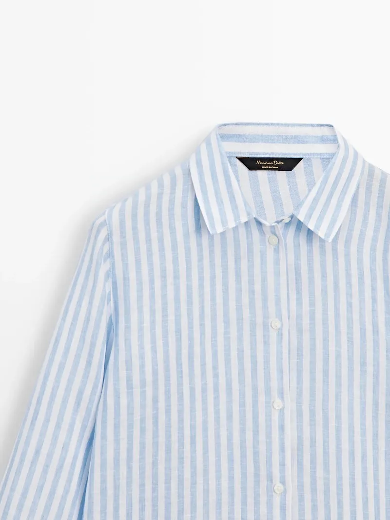 Massimo Dutti  |Stripes Casual Style Linen Long Sleeves Office Style