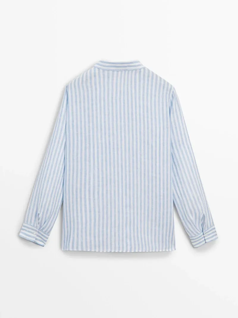 Massimo Dutti  |Stripes Casual Style Linen Long Sleeves Office Style