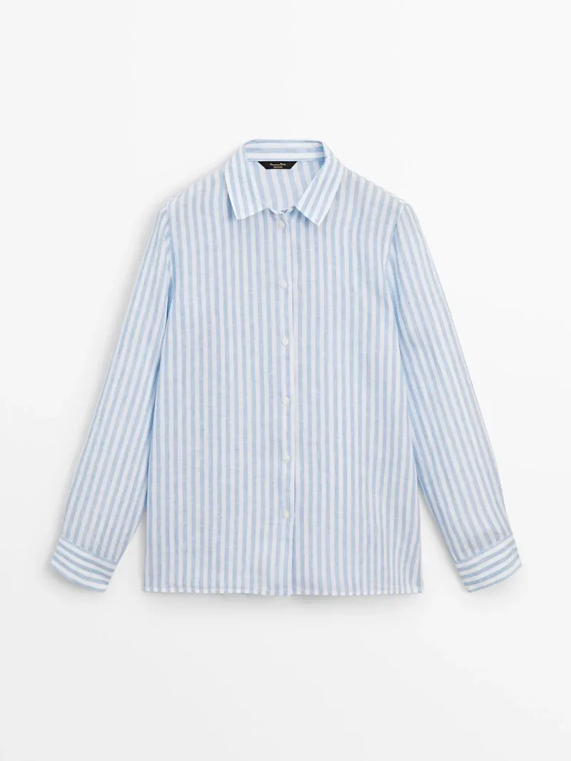 Massimo Dutti  |Stripes Casual Style Linen Long Sleeves Office Style