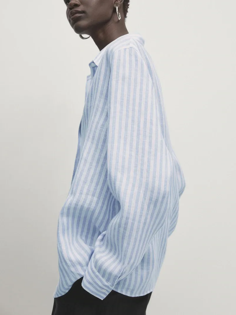 Massimo Dutti  |Stripes Casual Style Linen Long Sleeves Office Style