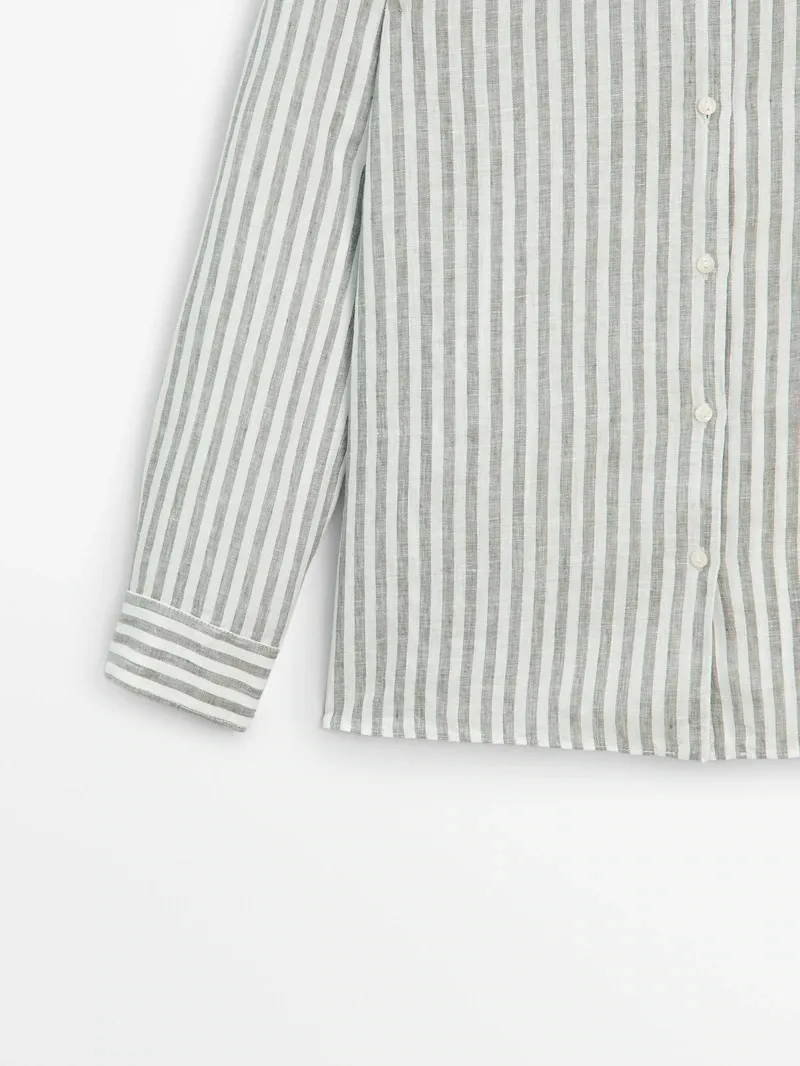 Massimo Dutti  |Stripes Casual Style Linen Long Sleeves Office Style