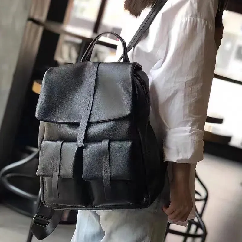 Men and Women Genuine Cow Leather Vintage Casual Travel Backpack