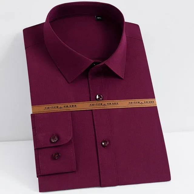 Men's Burgundy Wrinkle-resistant Comfortable Long Sleeve Shirts