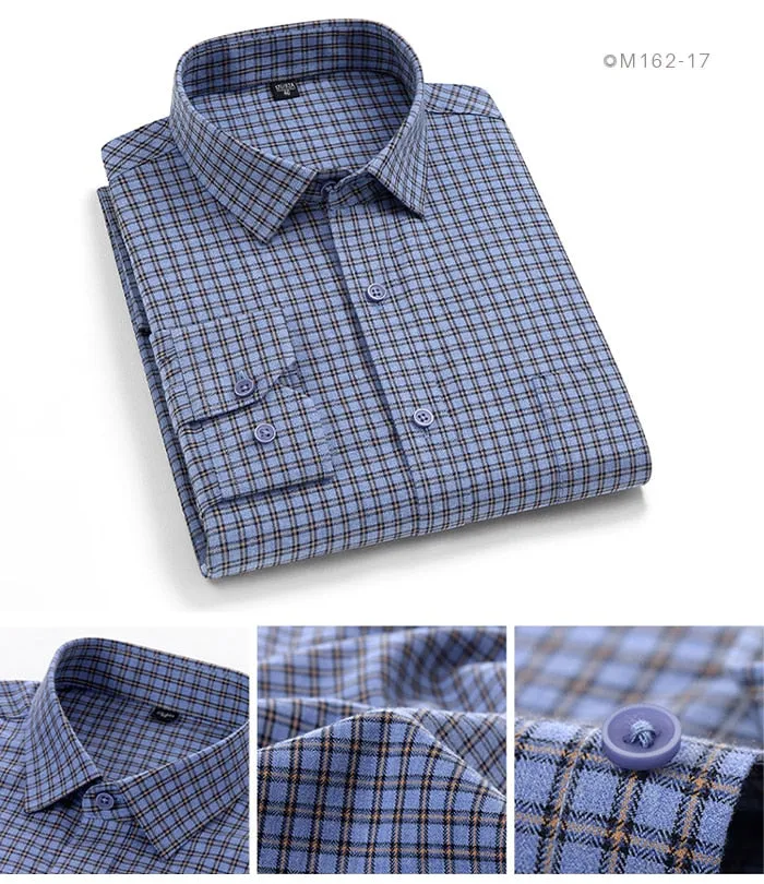 Men's Fashion Comfortable Plaid Striped Standard-fit Long-sleeve Shirt