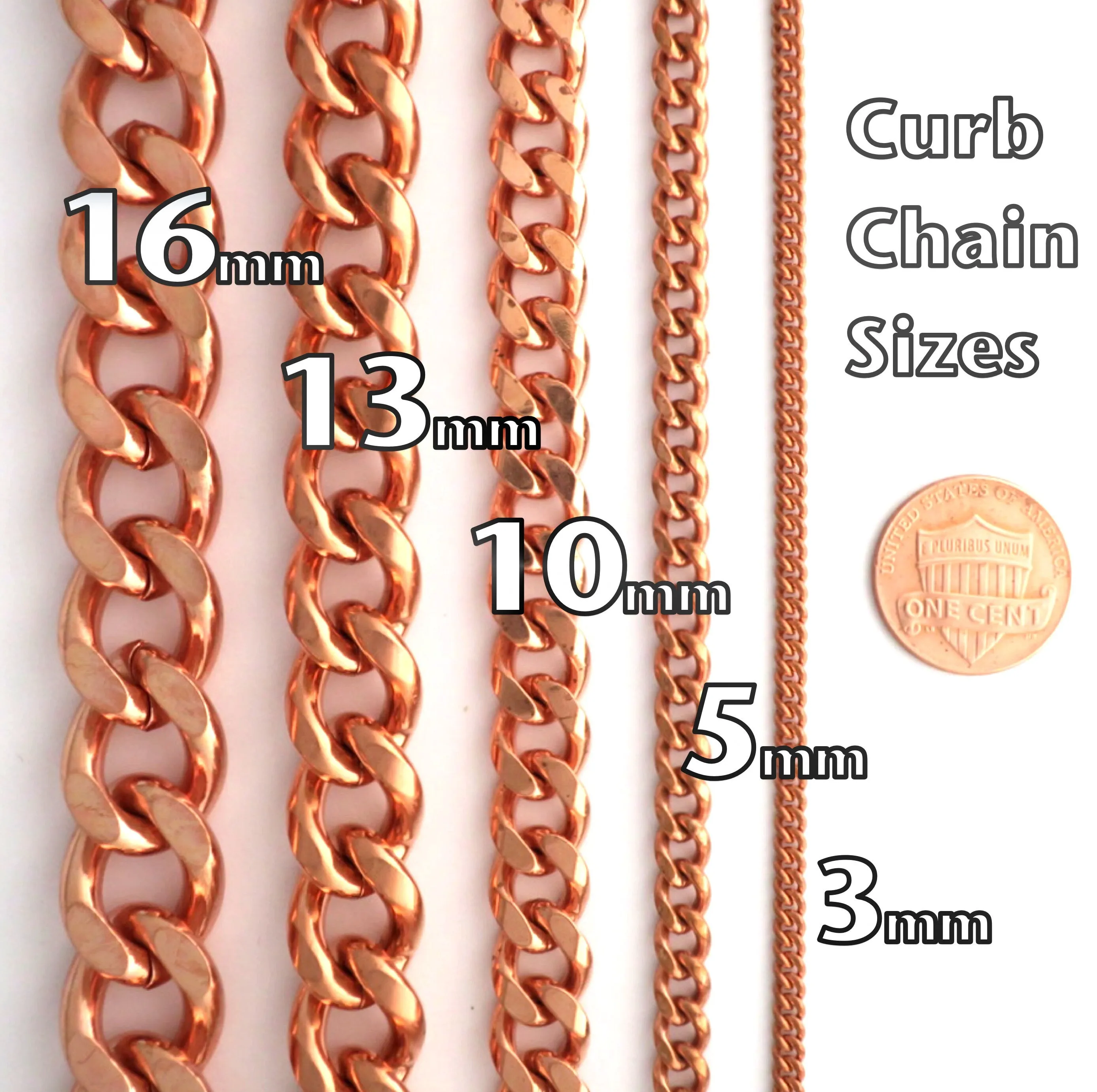 Men's Super Chunky Large Curb Chain Bracelet B162L Men's Copper 16mm Cuban Curb Chain Bracelet 9 Inch