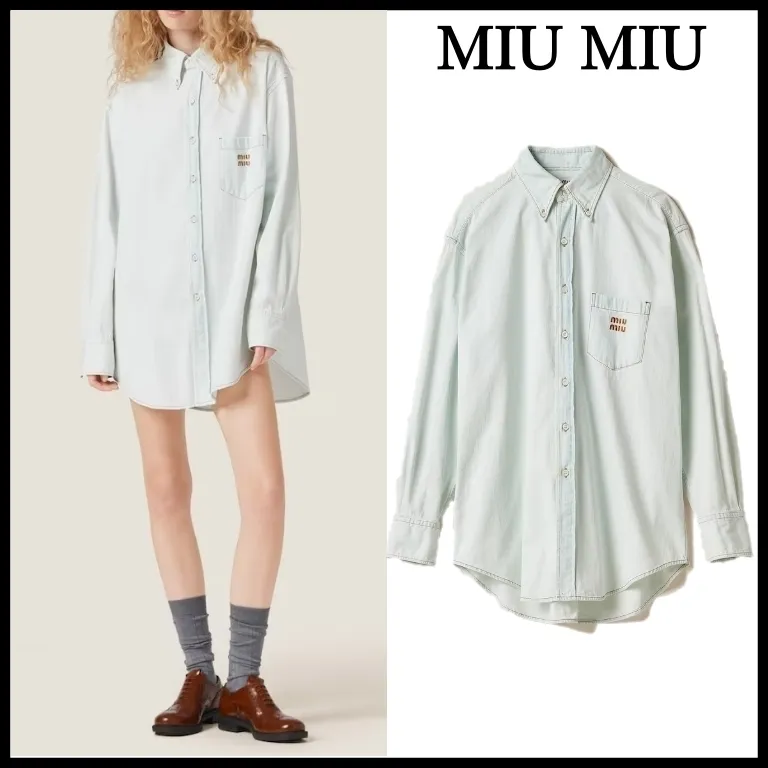 MiuMiu  |Casual Style Long Sleeves Plain Cotton Logo Shirts & Blouses