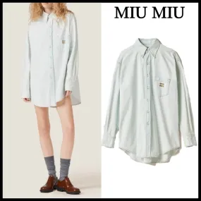 MiuMiu  |Casual Style Long Sleeves Plain Cotton Logo Shirts & Blouses