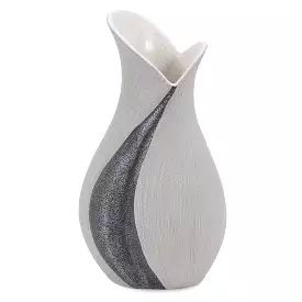 Modern Organic Two Tone Gray Speckle Tall Ceramic Vase