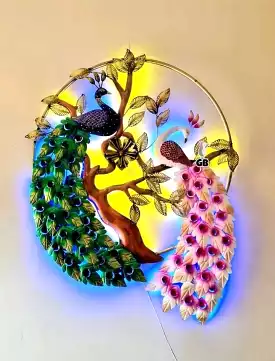 New Metallic Peacock Wall Art with LED Lights-MOE001PW