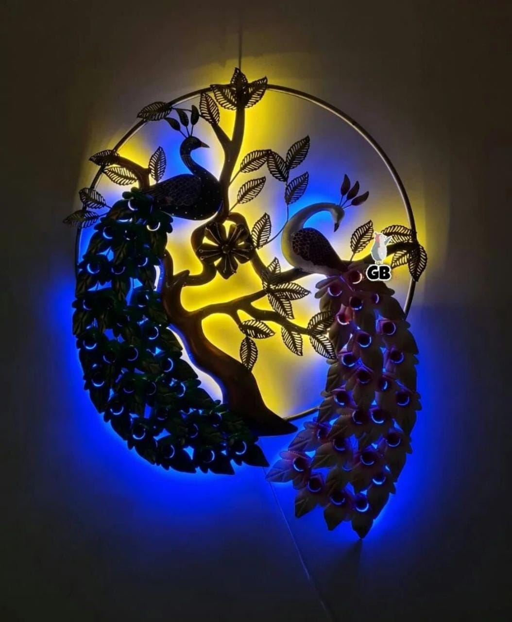 New Metallic Peacock Wall Art with LED Lights-MOE001PW