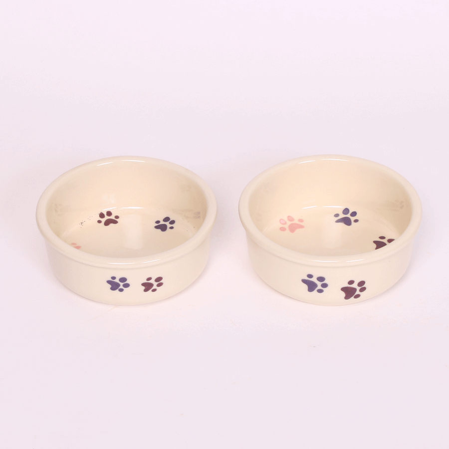 NEW! WALKING PAWS SMALL PINK PET DISH SET by Emerson Creek Pottery Made in USA Set, Small Pet2746