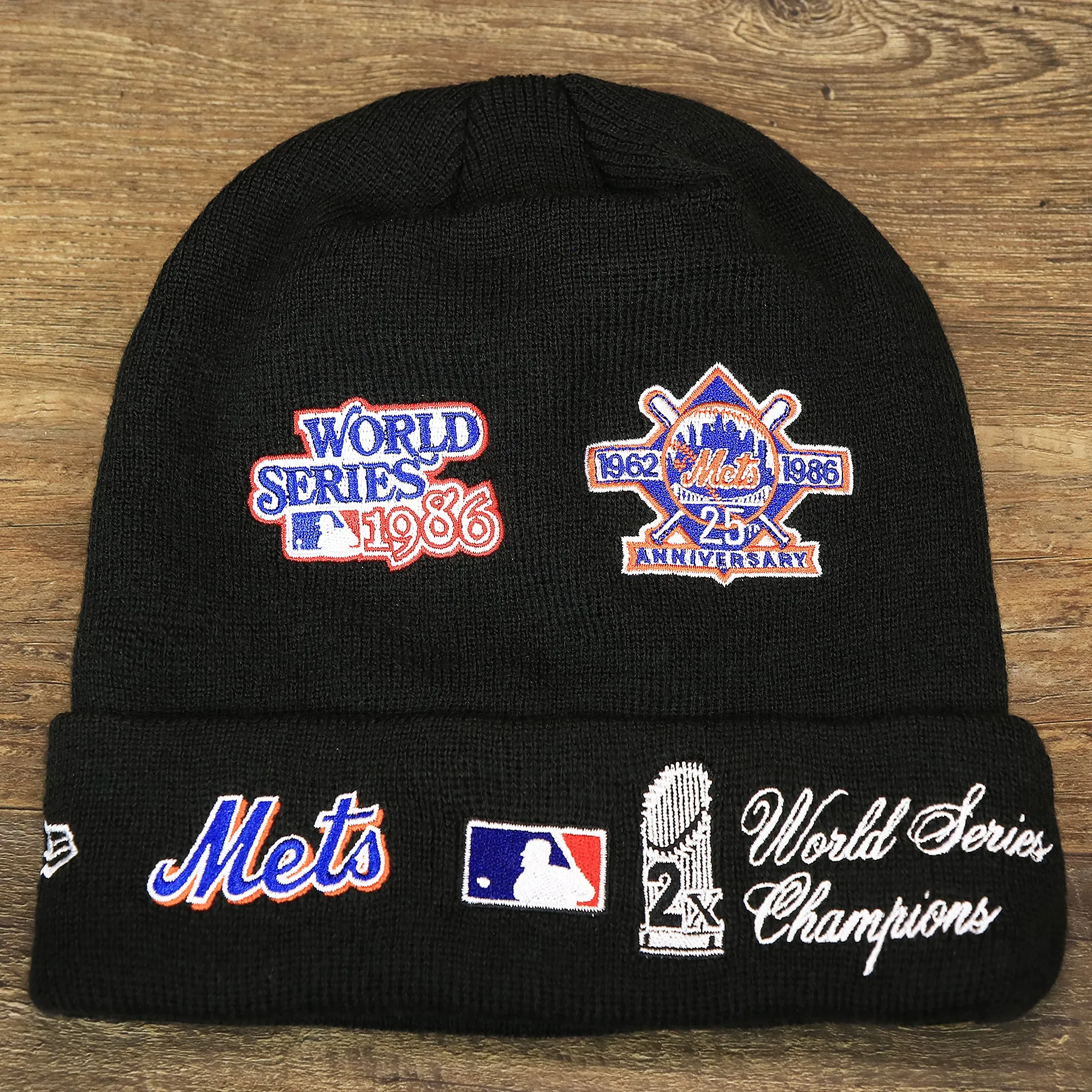 New York Mets All Over World Series Side Patch 2x Champion Knit Cuff Beanie | New Era, Black