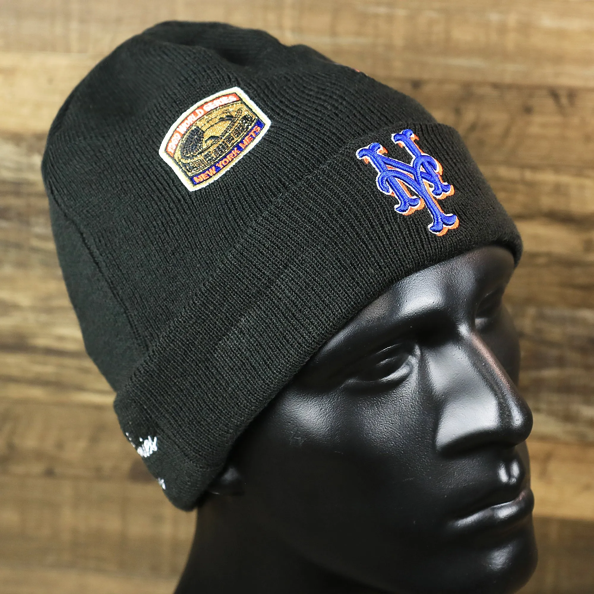 New York Mets All Over World Series Side Patch 2x Champion Knit Cuff Beanie | New Era, Black