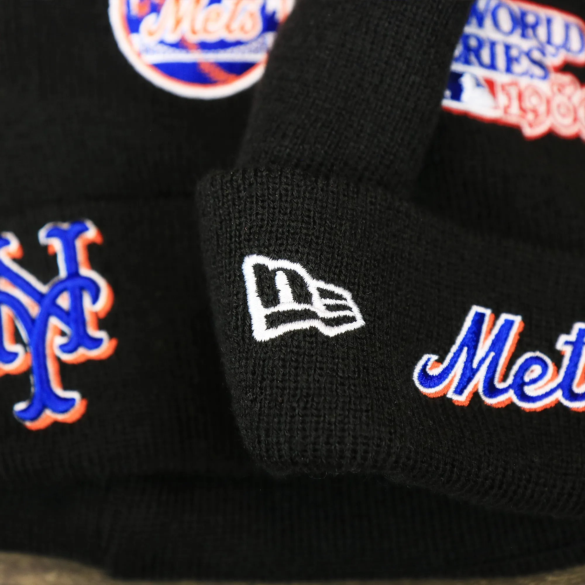 New York Mets All Over World Series Side Patch 2x Champion Knit Cuff Beanie | New Era, Black