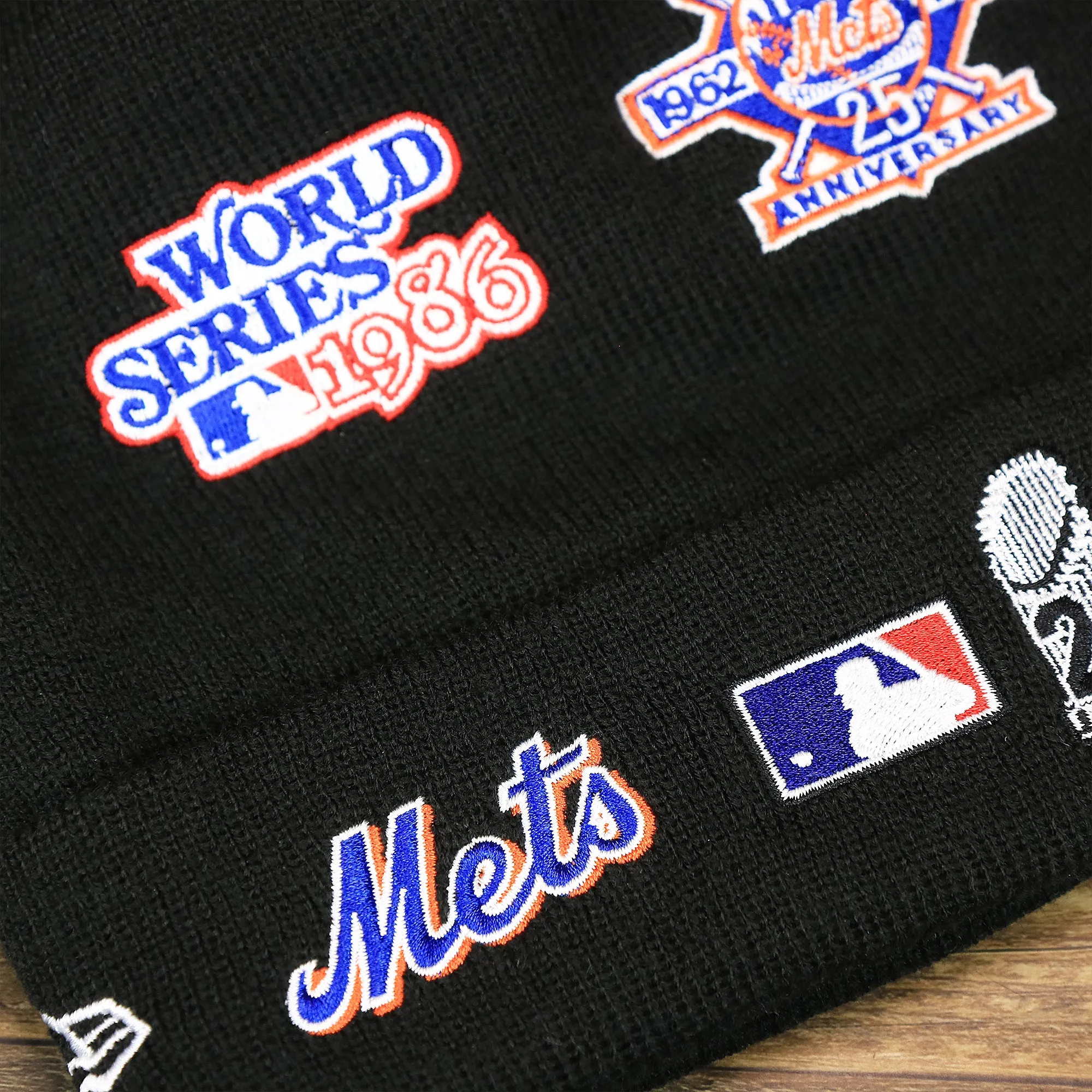 New York Mets All Over World Series Side Patch 2x Champion Knit Cuff Beanie | New Era, Black