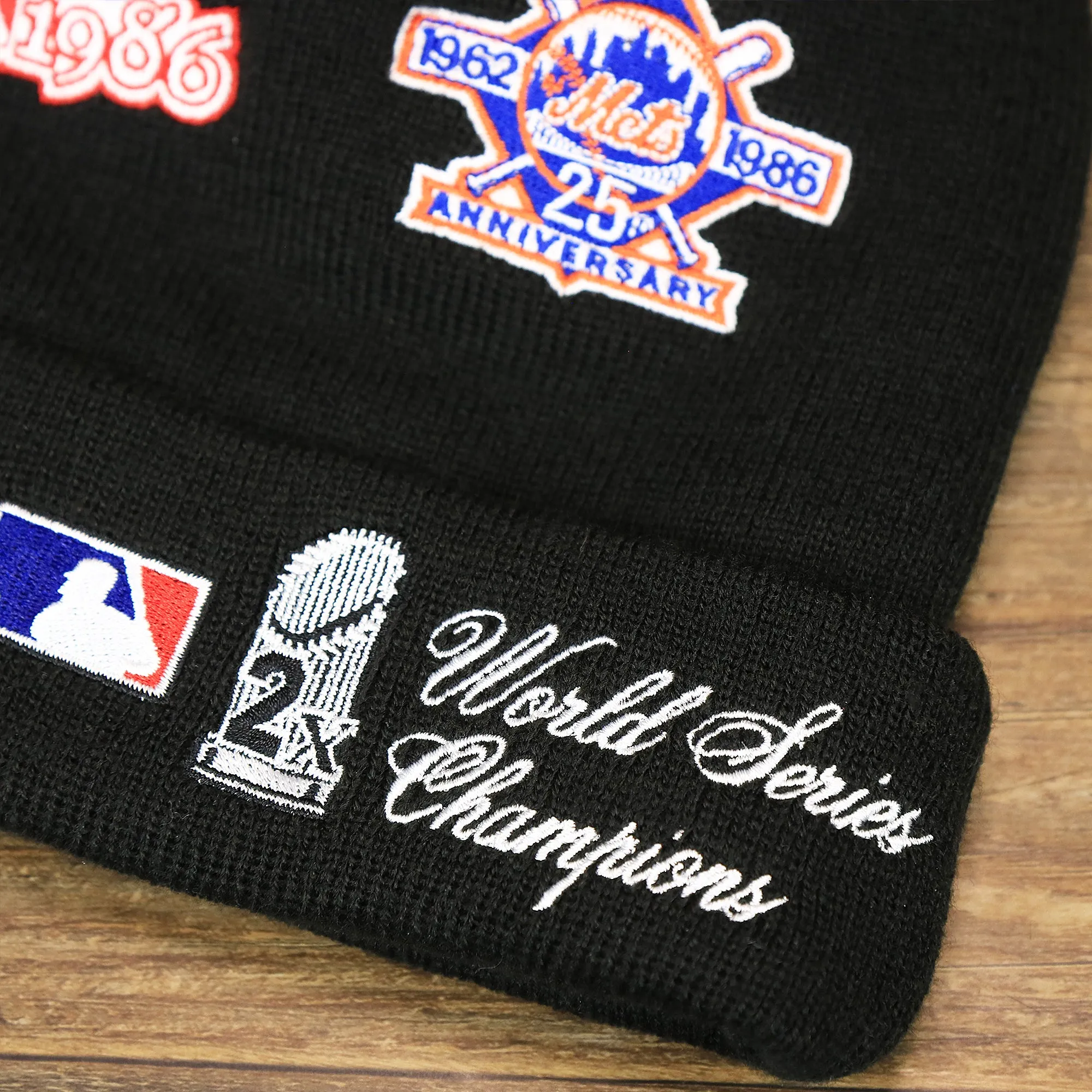 New York Mets All Over World Series Side Patch 2x Champion Knit Cuff Beanie | New Era, Black