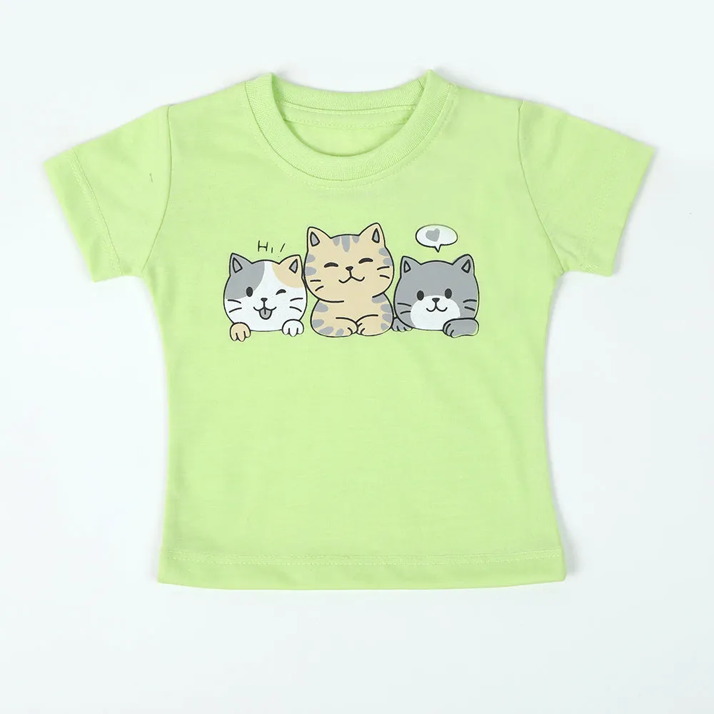 Newborn Girls Half Sleeves T-Shirt - Light Green