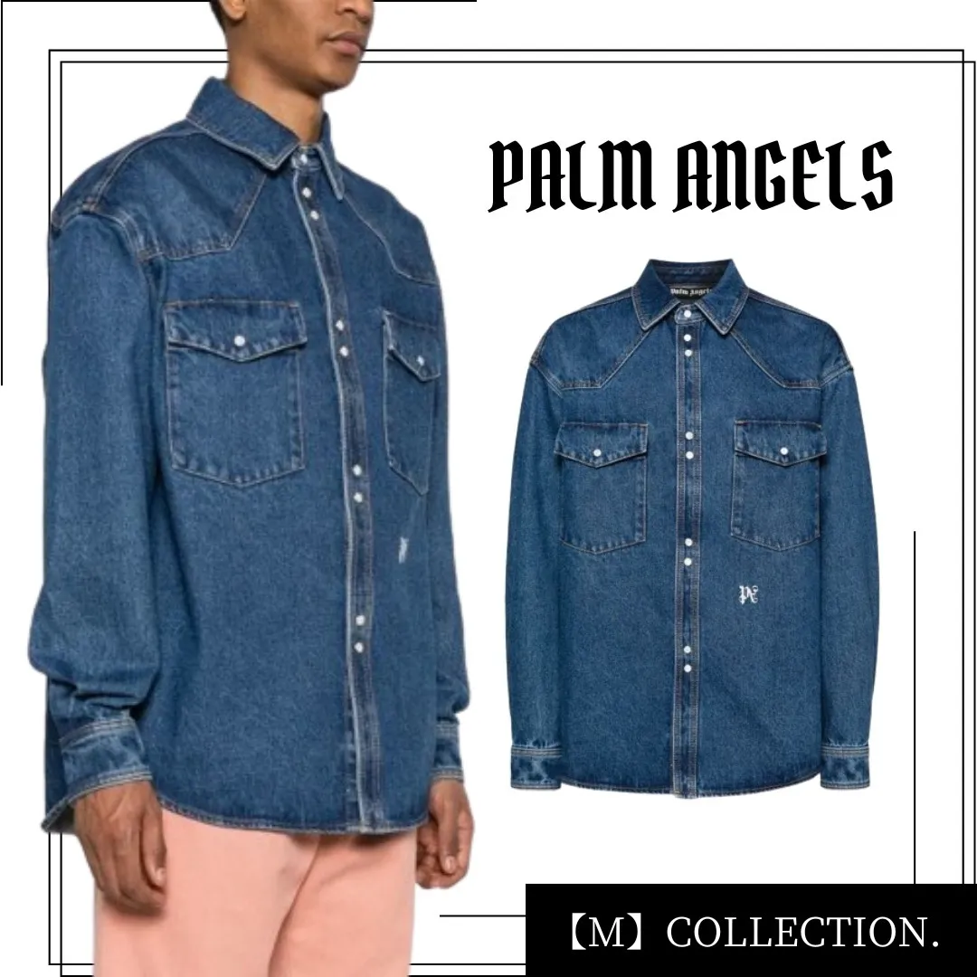 Palm Angels  |Unisex Street Style Long Sleeves Cotton Logo Shirts