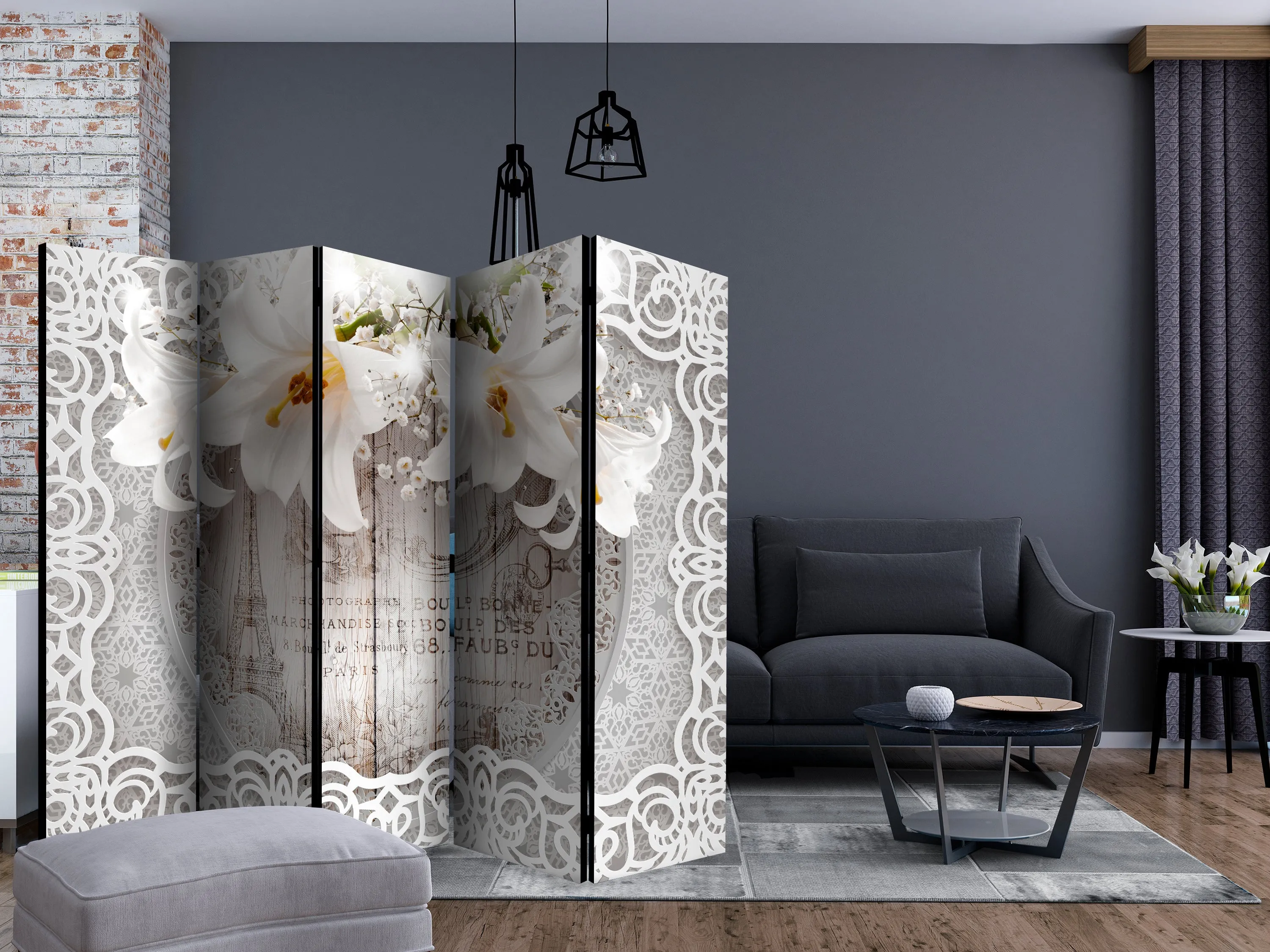 Paravento Lilies and Quilted Background II [Room Dividers]