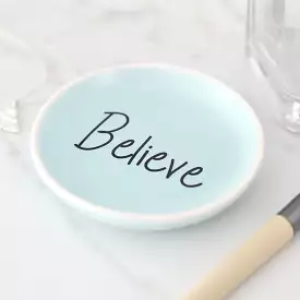 Pastel Blue Ceramic 'Believe' Trinket Dish