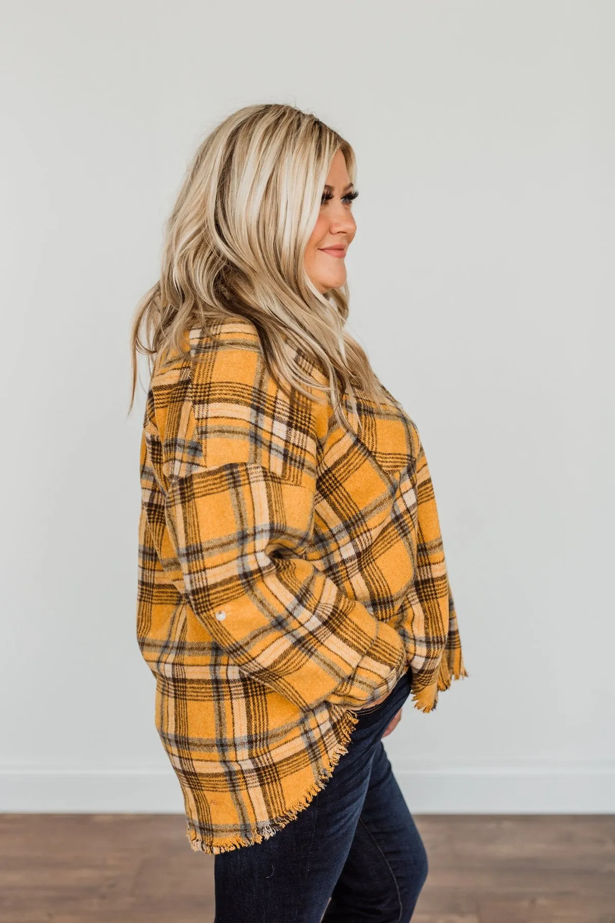 Pick Of The Patch Frayed Flannel- Mustard