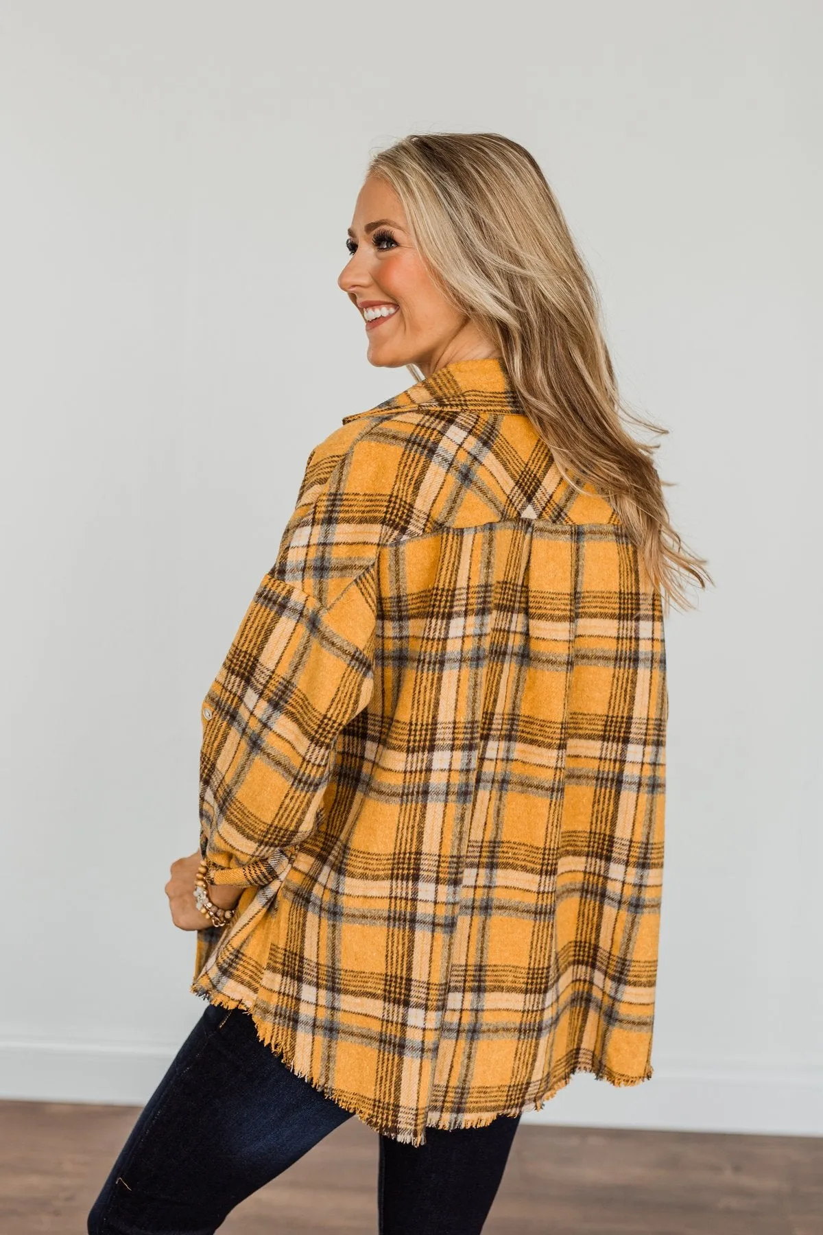 Pick Of The Patch Frayed Flannel- Mustard