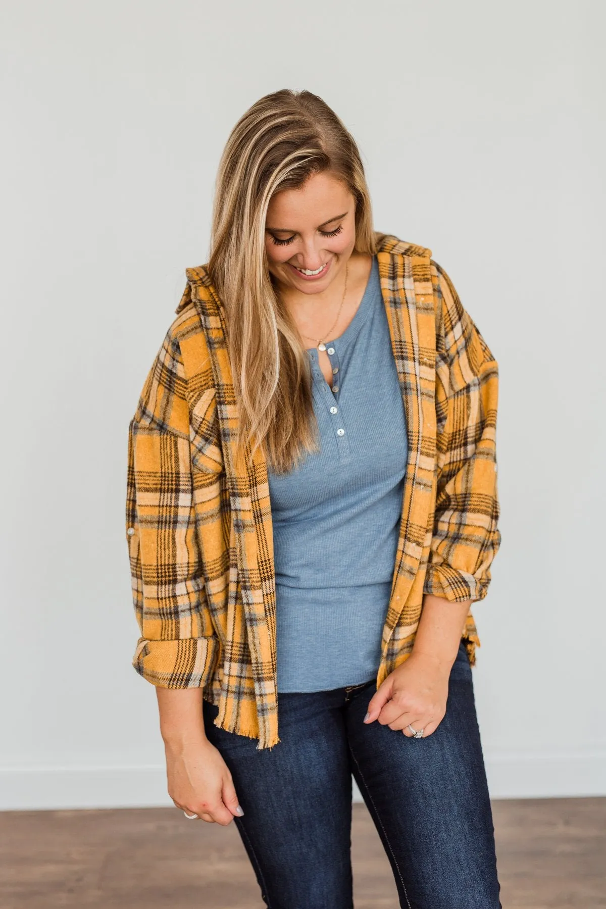 Pick Of The Patch Frayed Flannel- Mustard