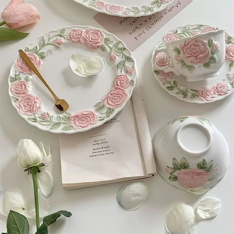 Pink Retro Roses Cup and Saucer ON1460