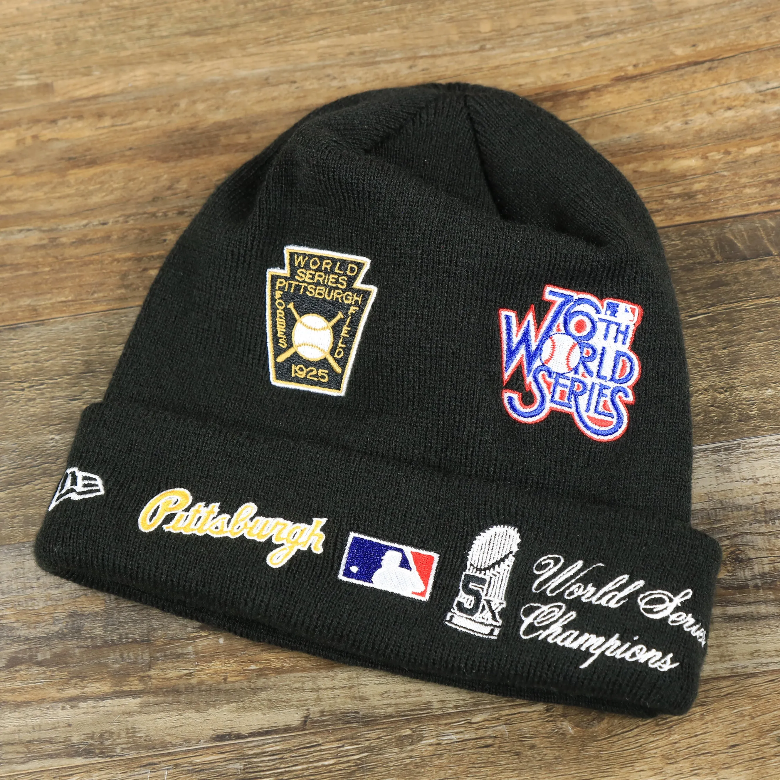 Pittsburgh Pirates All Over World Series Side Patch 5x Champion Knit Cuff Beanie | New Era, Black