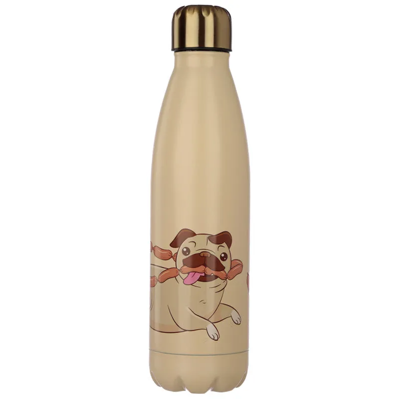 Reusable Stainless Steel Insulated Drinks Bottle 500ml - Mopps Pug BOT87