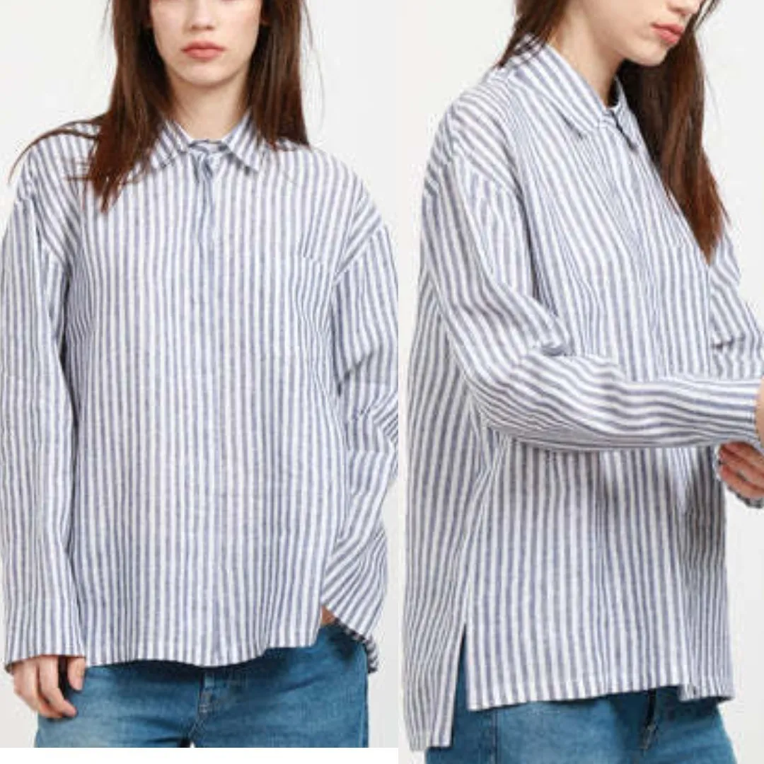 S Max Mara  |Stripes Casual Style Linen Long Sleeves Office Style Logo