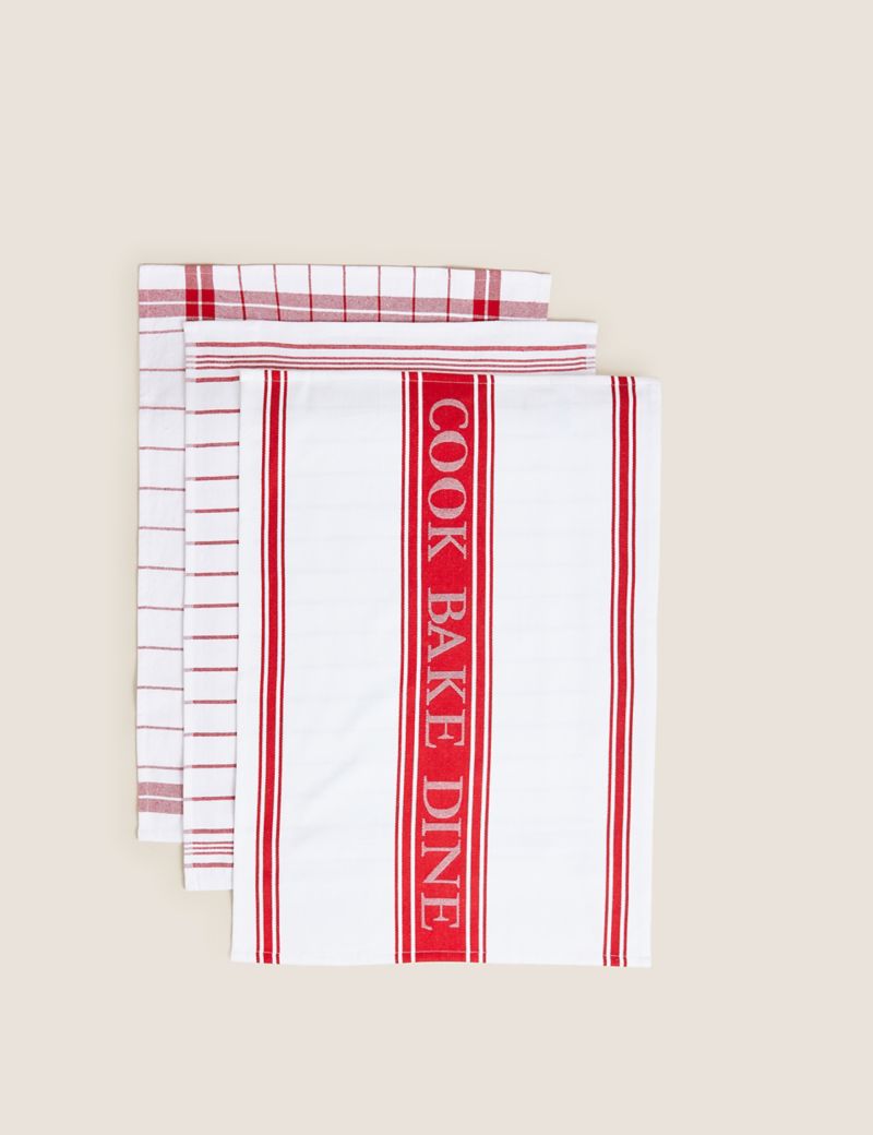 Set of 3 Cotton Rich Striped Tea Towels