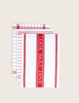 Set of 3 Cotton Rich Striped Tea Towels