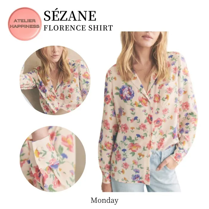 SEZANE  |Flower Patterns Casual Style Silk Long Sleeves Plain