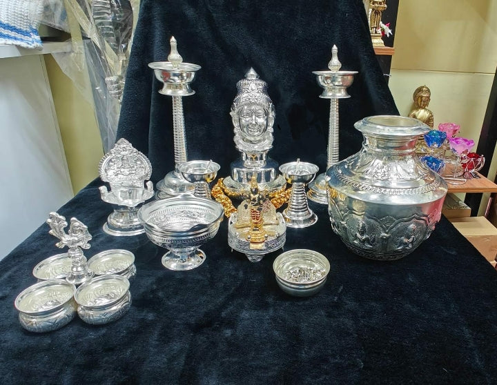 Shree Devi , Jumbo classic German Silver Puja festival set -SILU001PS