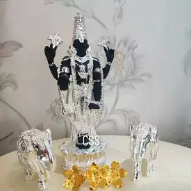 Silver Coated Balaji with elephants  and Mandaralu Combo for Puja-CZY001SB