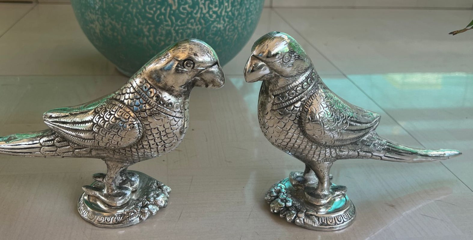 Silver Papiha , Beautiful Antique Silver Finish Parrot Pair-ART001PP