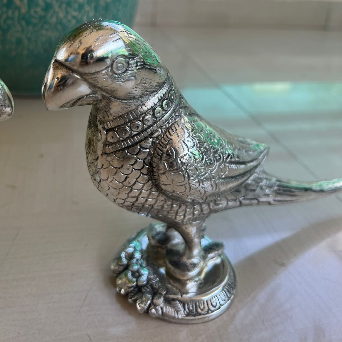 Silver Papiha , Beautiful Antique Silver Finish Parrot Pair-ART001PP