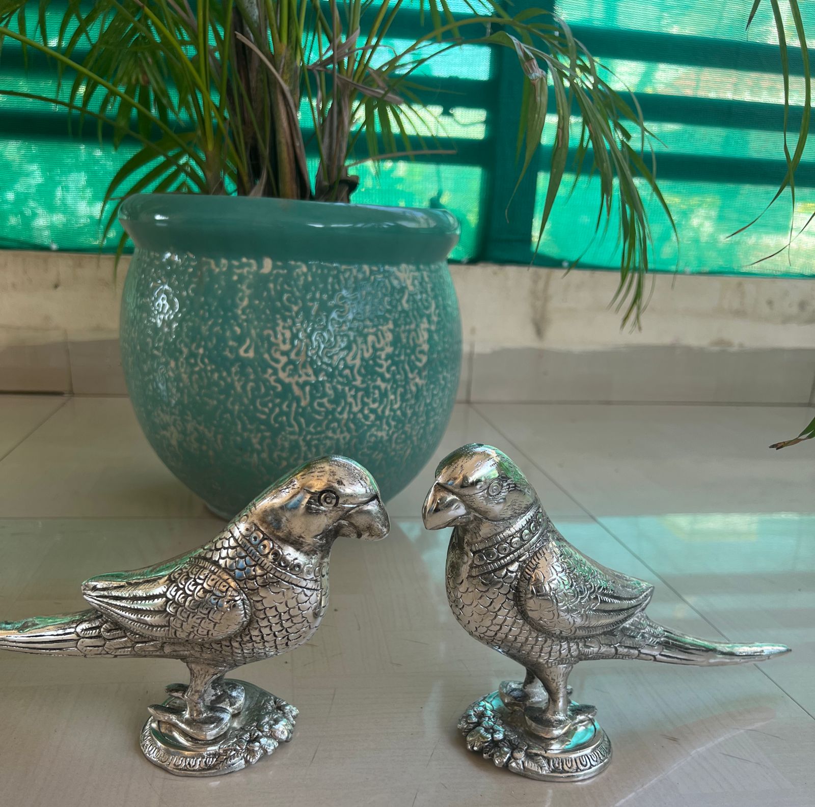 Silver Papiha , Beautiful Antique Silver Finish Parrot Pair-ART001PP