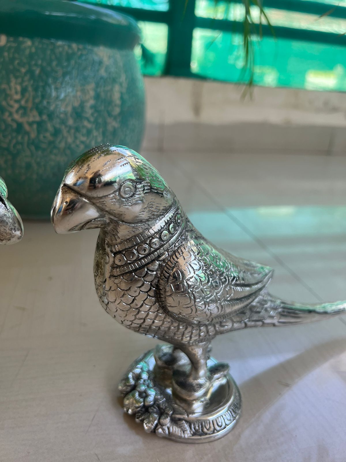 Silver Papiha , Beautiful Antique Silver Finish Parrot Pair-ART001PP