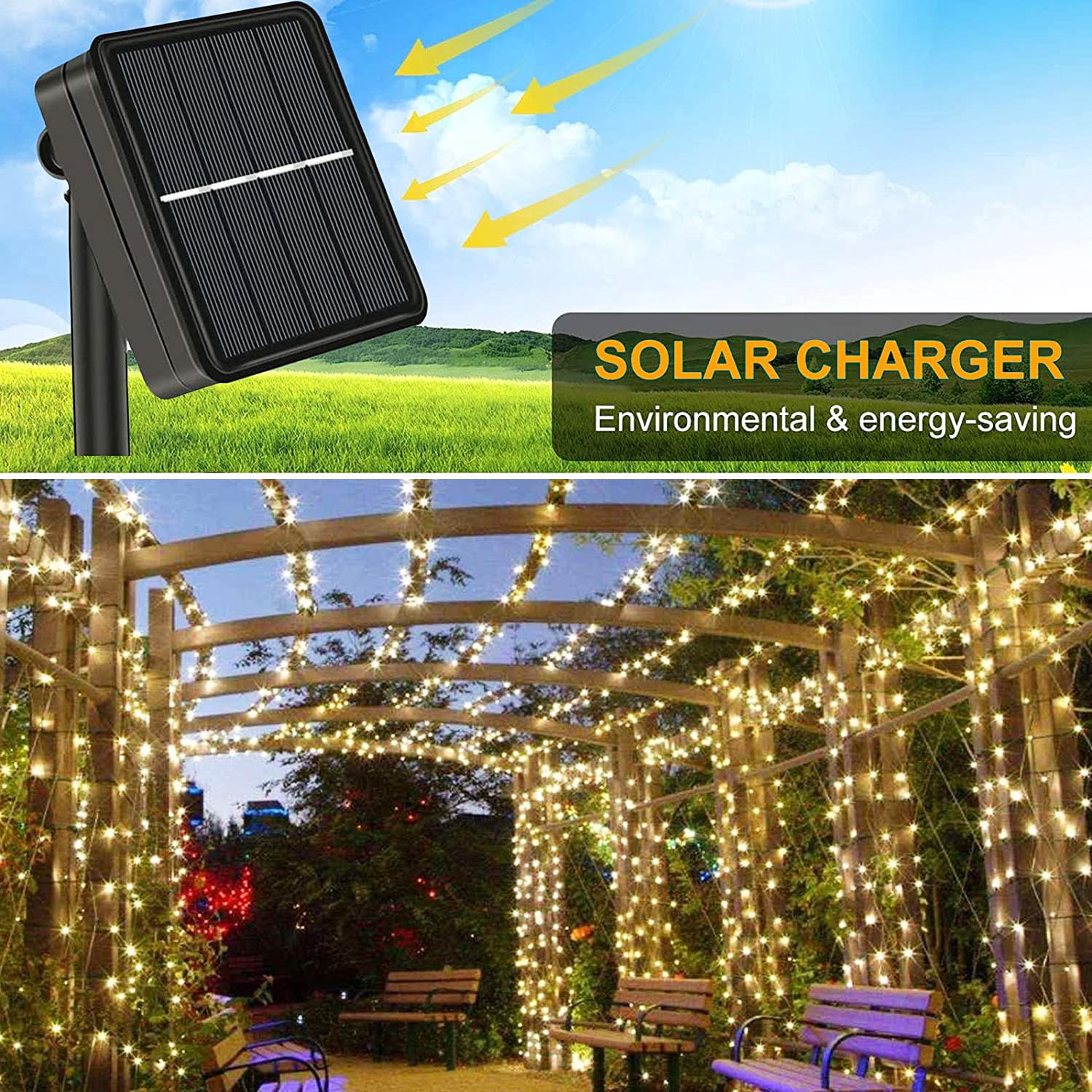 Solar Powered String 200/100 LED Waterproof Lights For Outdoor