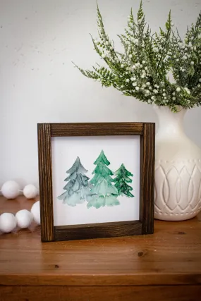 Watercolor Green Winter Trees