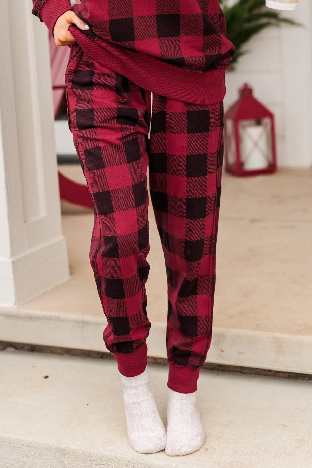 Winter Dreams Buffalo Plaid Joggers- Red & Black