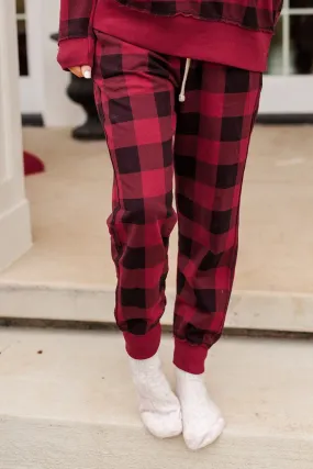 Winter Dreams Buffalo Plaid Joggers- Red & Black