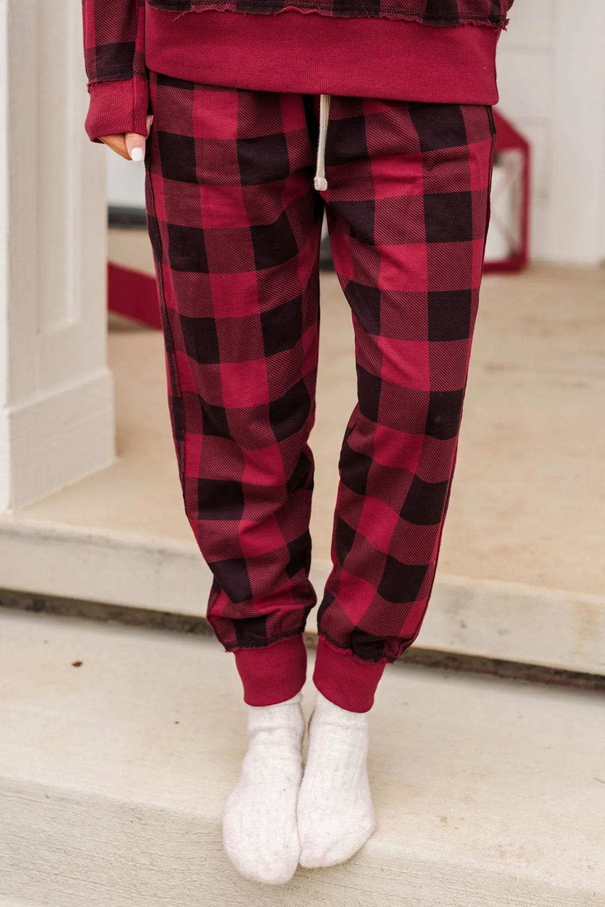 Winter Dreams Buffalo Plaid Joggers- Red & Black