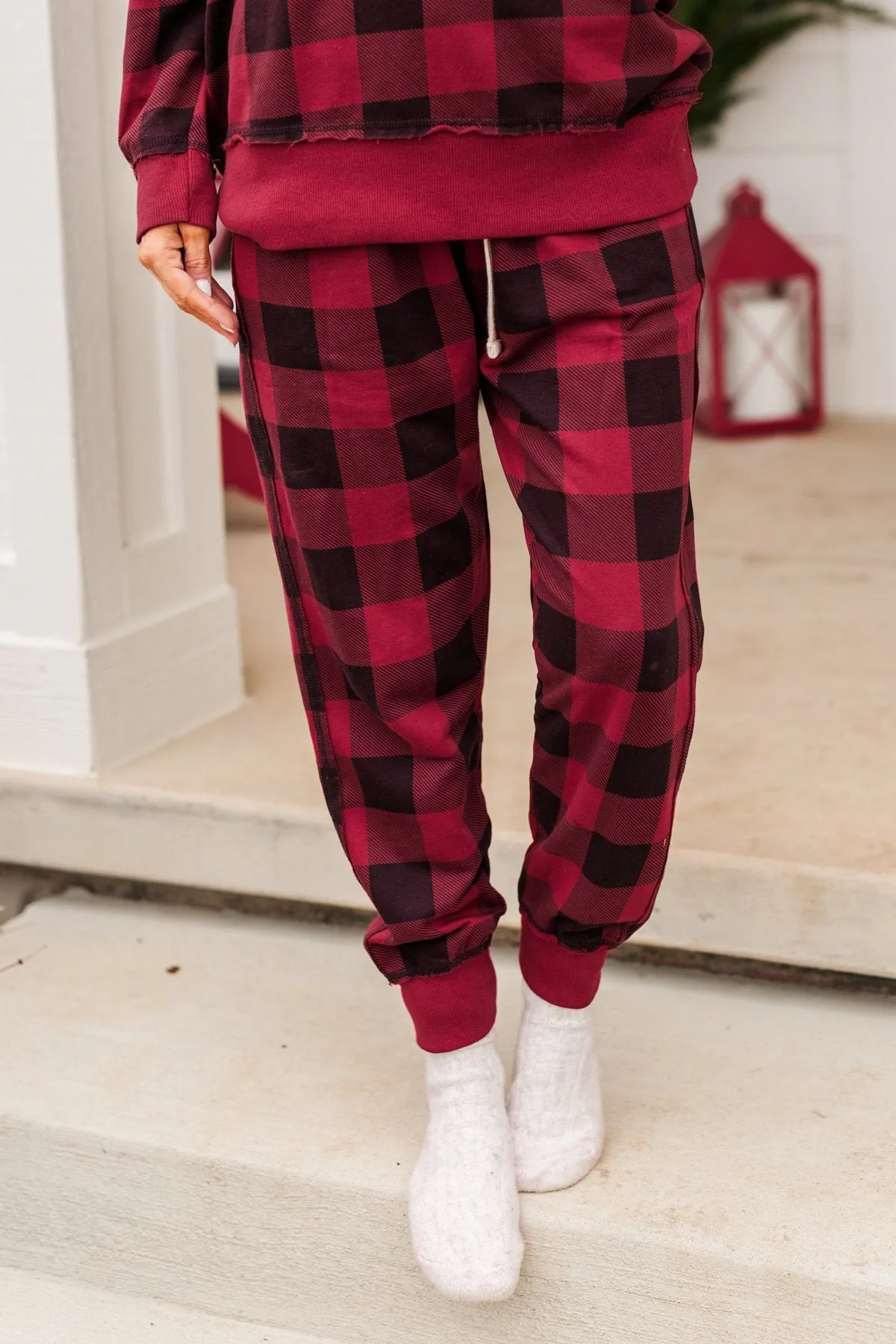 Winter Dreams Buffalo Plaid Joggers- Red & Black