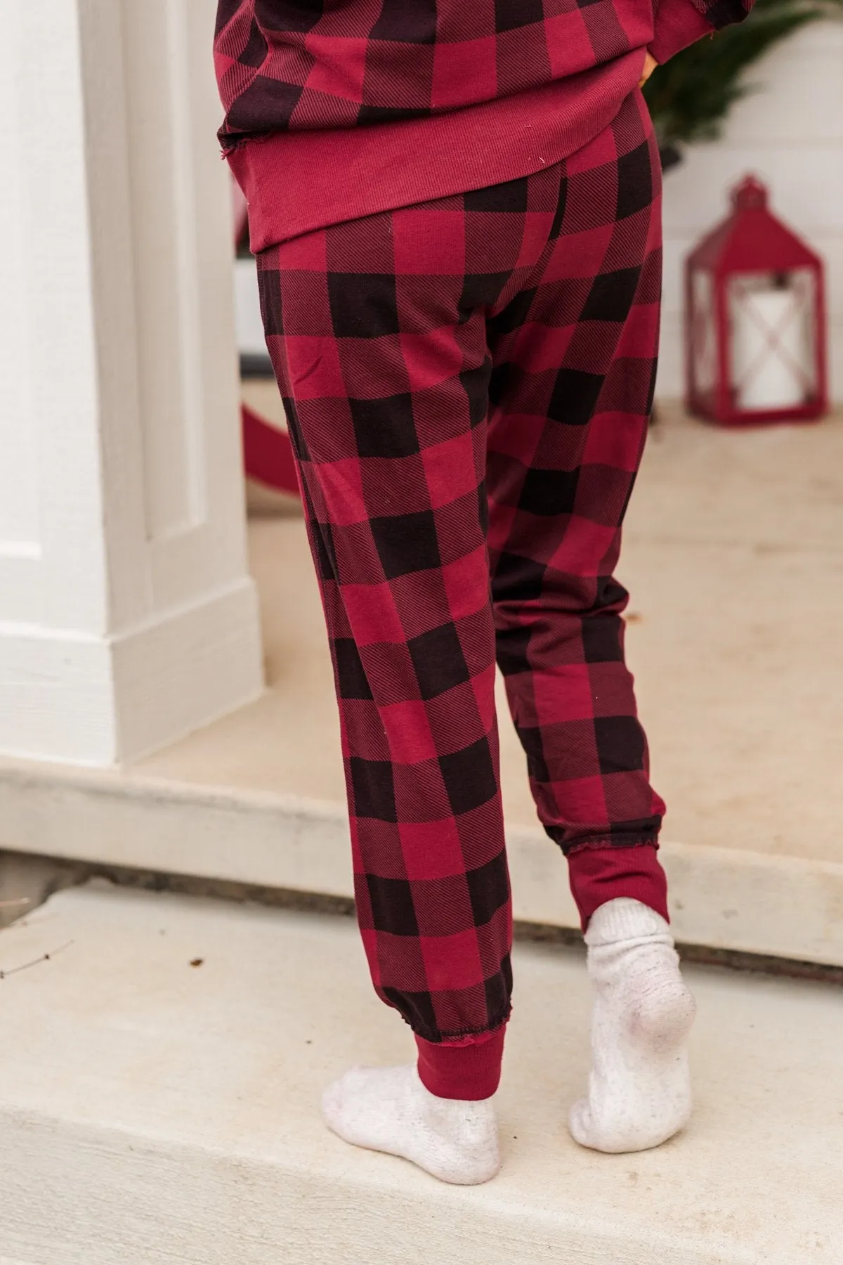 Winter Dreams Buffalo Plaid Joggers- Red & Black