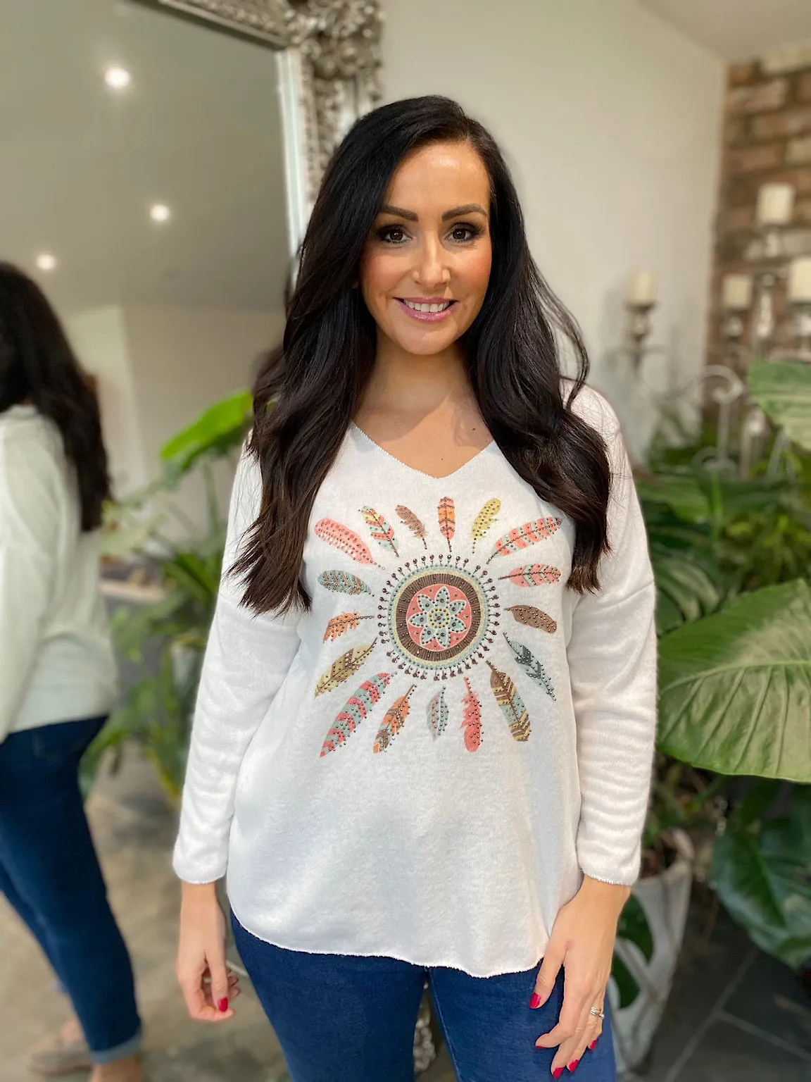 Winter White Embellished Tribal Soft Knit Opal