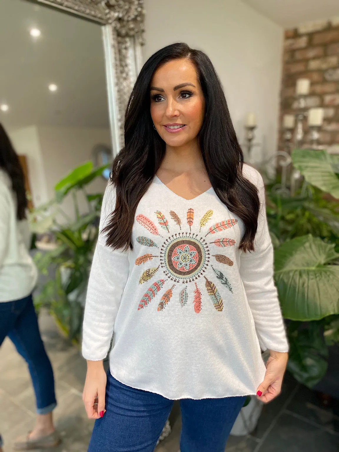 Winter White Embellished Tribal Soft Knit Opal