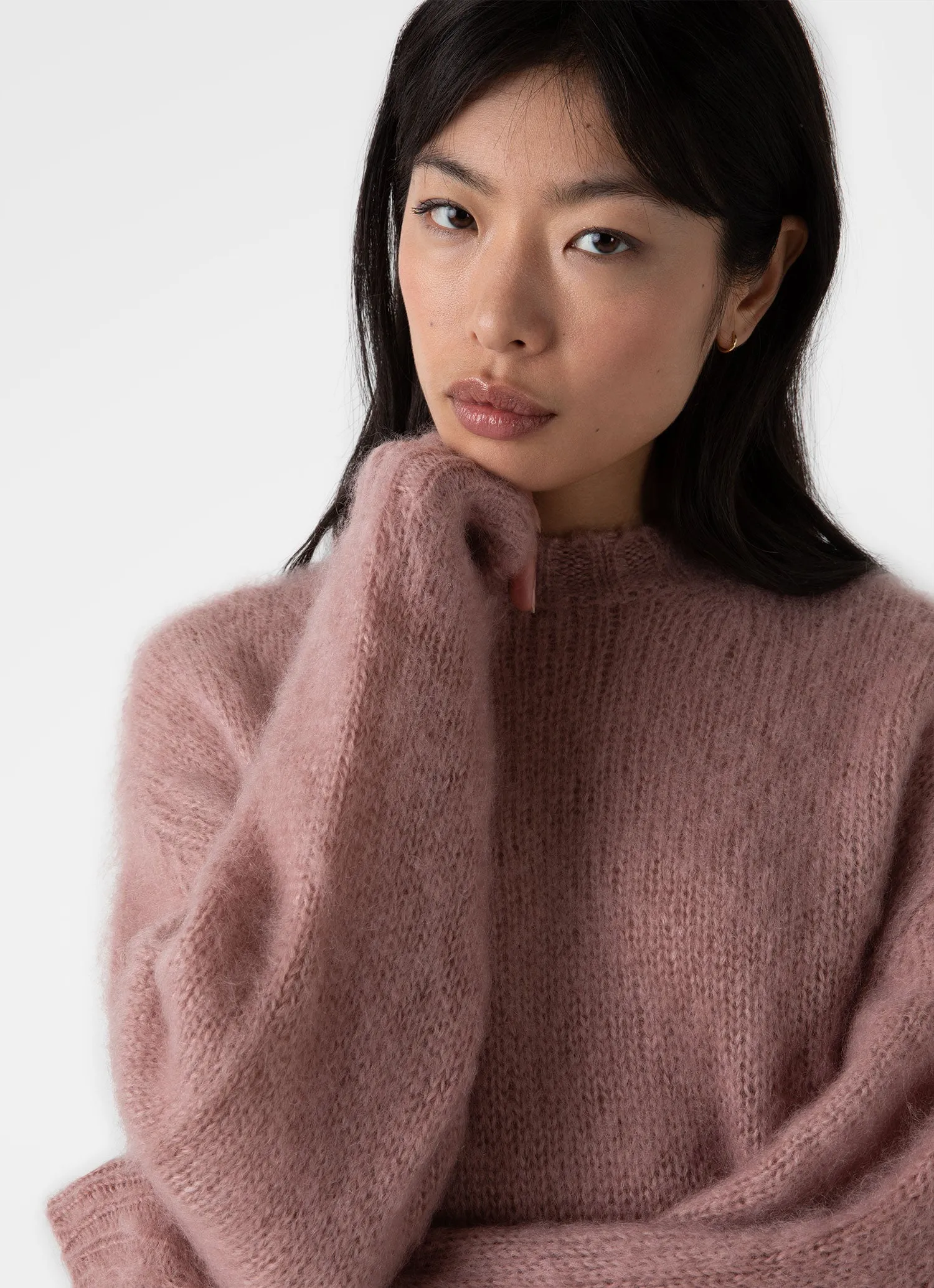 Women's Mohair Crew Neck Jumper in Vintage Pink